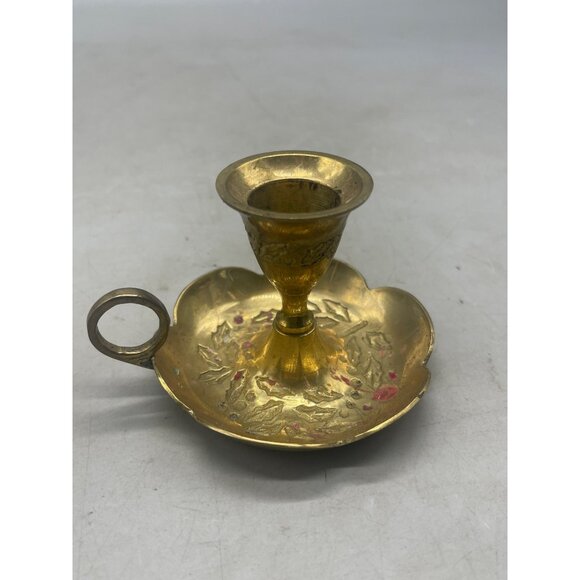 set of 2 Vintage Bedside Candlestick Portable holder made in India embossed READ - Picture 3 of 8